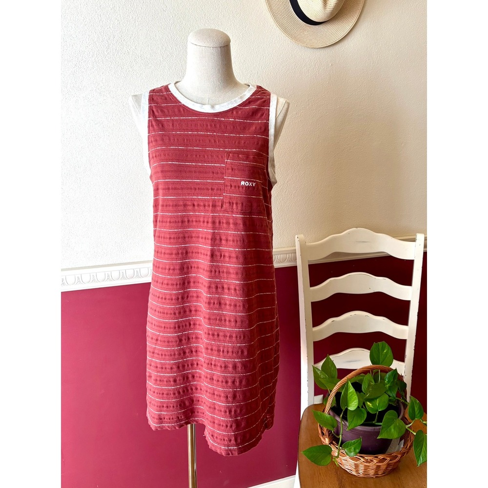 Roxy‎ Red Striped Sleeveless Pocket Mini Dress 100% Cotton M Casual Summer Beach